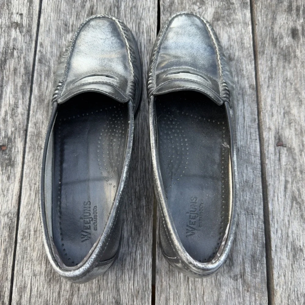 GH Bass Weejuns Wayfarer VII Penny Loafers Mens 9M Metallic Silver Black Leather